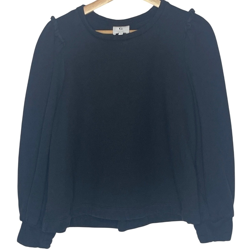 G. Label Goop Black Ruffle Shoulder Sweatshirt Pullover Women Medium Made in USA